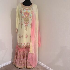 Indian Outfit - Embroidered Scalloped Top with Plazzao Pants